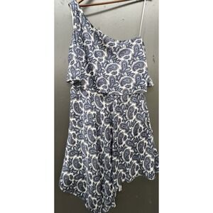 Banana Republic Dress 10 Blue Paisley One Shoulder Asymmetric Preppy Whimsy Flow